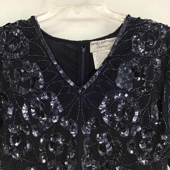 PAPELL Evening 100% Silk Sequin & Beaded Scalloped Hem Cocktail Party Top Size M - Picture 3 of 6